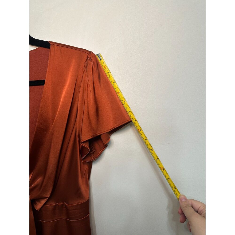 Baltic Born Rust Poppy Satin Midi Dress M Tie Front Flutter Sleeve Evening - Picture 12 of 12